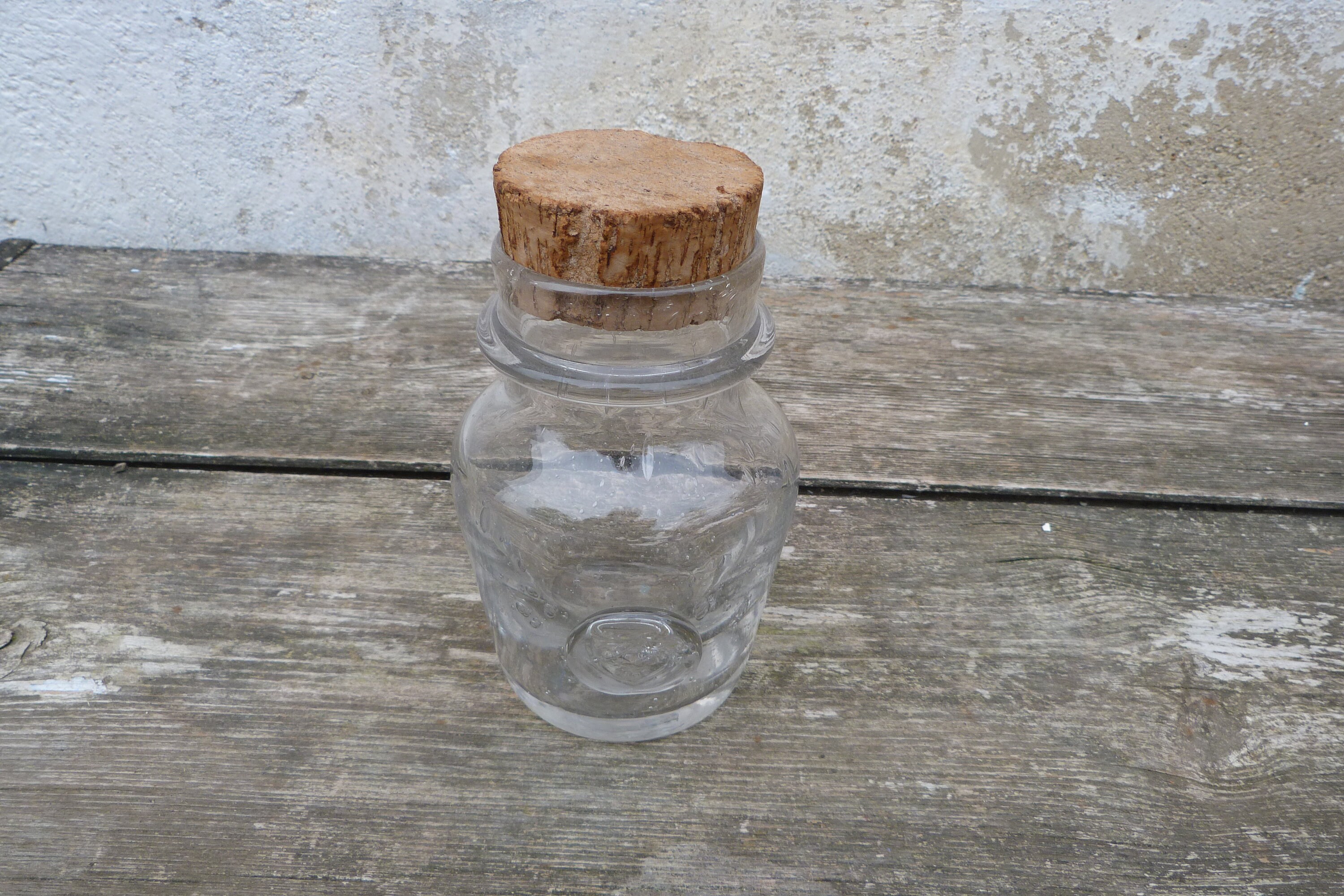 Vintage Pot à Moutarde Ancien en Verre Bullé Biot