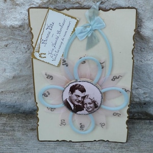 Carte postale fantaisie couple St Valentin ruban  paillettes