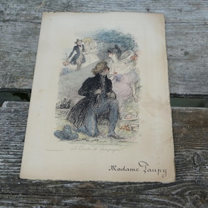 Vintage Antique Edwardian von 1897 Französisches Papier, handgeschriebenes Menü mit Illustration