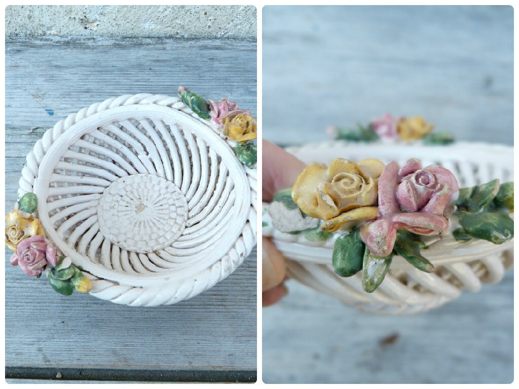 Tasse Porcelaine Italienne Antique Vintage Ornée de Roses