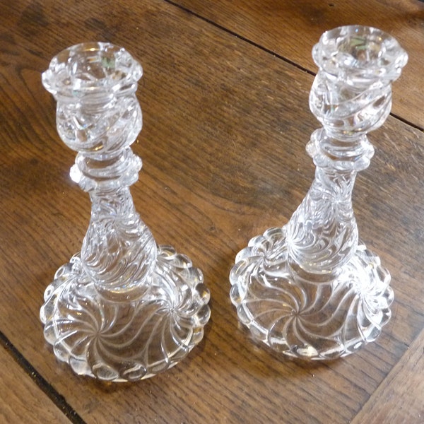 Ensemble de 2 flambeaux bougeoirs cristal Baccarat  modele Bambou