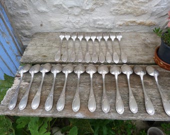 Antique Old French Plated Silver 840 Soup Spoons and Forks Set of