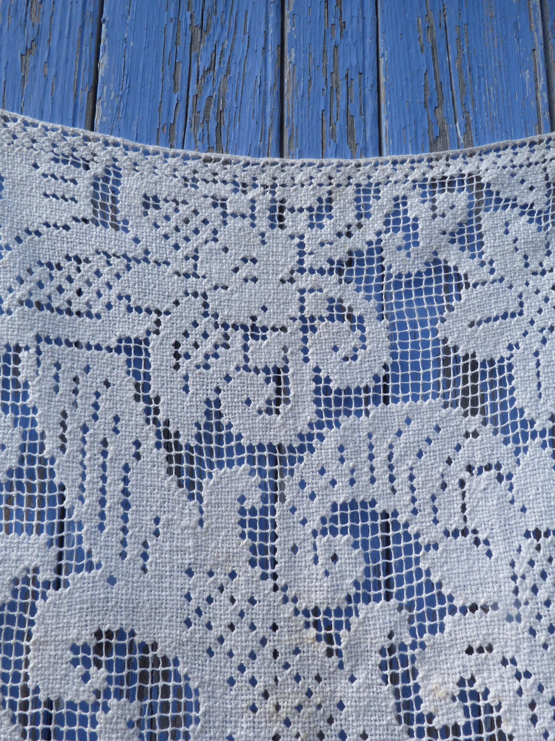Antique 1900/1930 French Cream Filet Lace Curtain Edwardian Art 