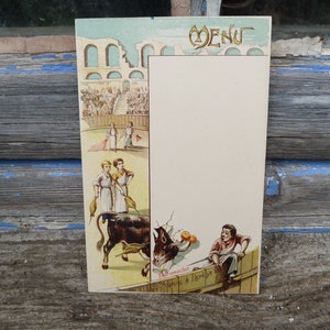 Francés 1919 Menú francés antiguo Tauromachie Corrida Hoja de menú Sport thema