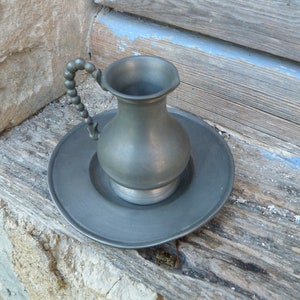 Vintage old French Pweter miniature pitcher & saucer