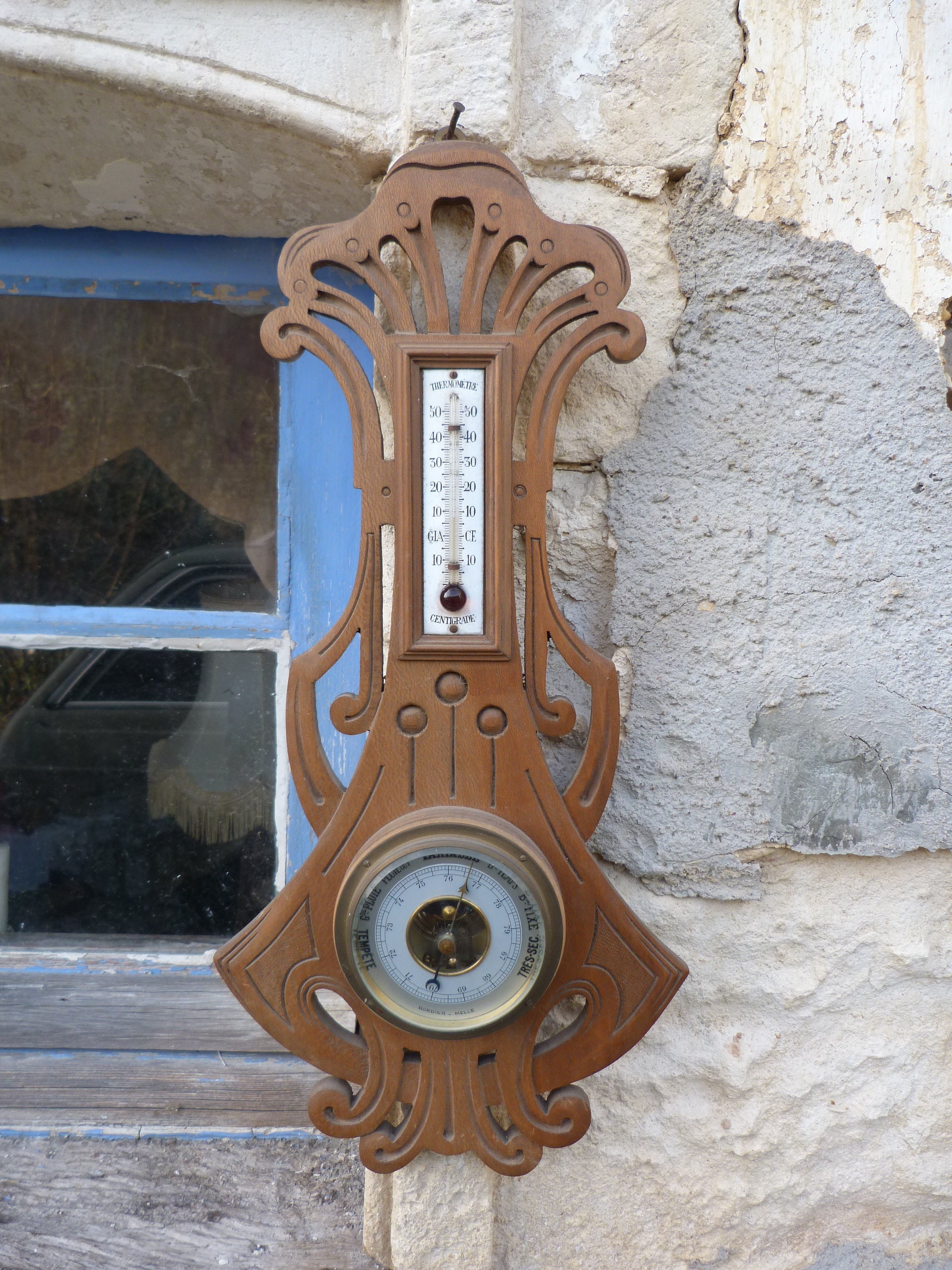 Barometre Aen Bois Sculpté Style Art Déco Bordier Melle