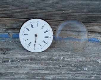 Vintage old French 1900s silver mechanical French pocket watch and glass