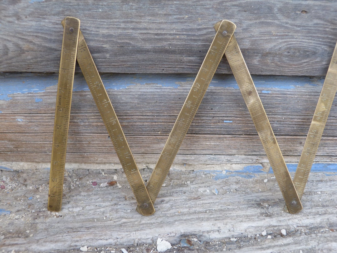 Vintage Antique 1900 Old French Brass Foldable Ruler Meter Centimeters ...