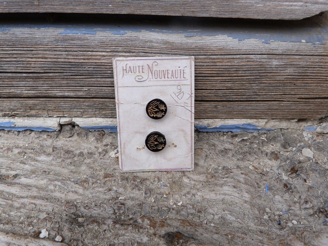 Vintage Antique 1890 French Victorian 2 Black & Gold Jet Buttons - Etsy