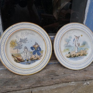 Vintage old French  1900 set of 2 plates Pierrot & clown Antique Circus