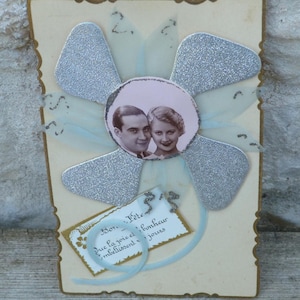 Carte postale fantaisie couple St Valentin ruban  paillettes