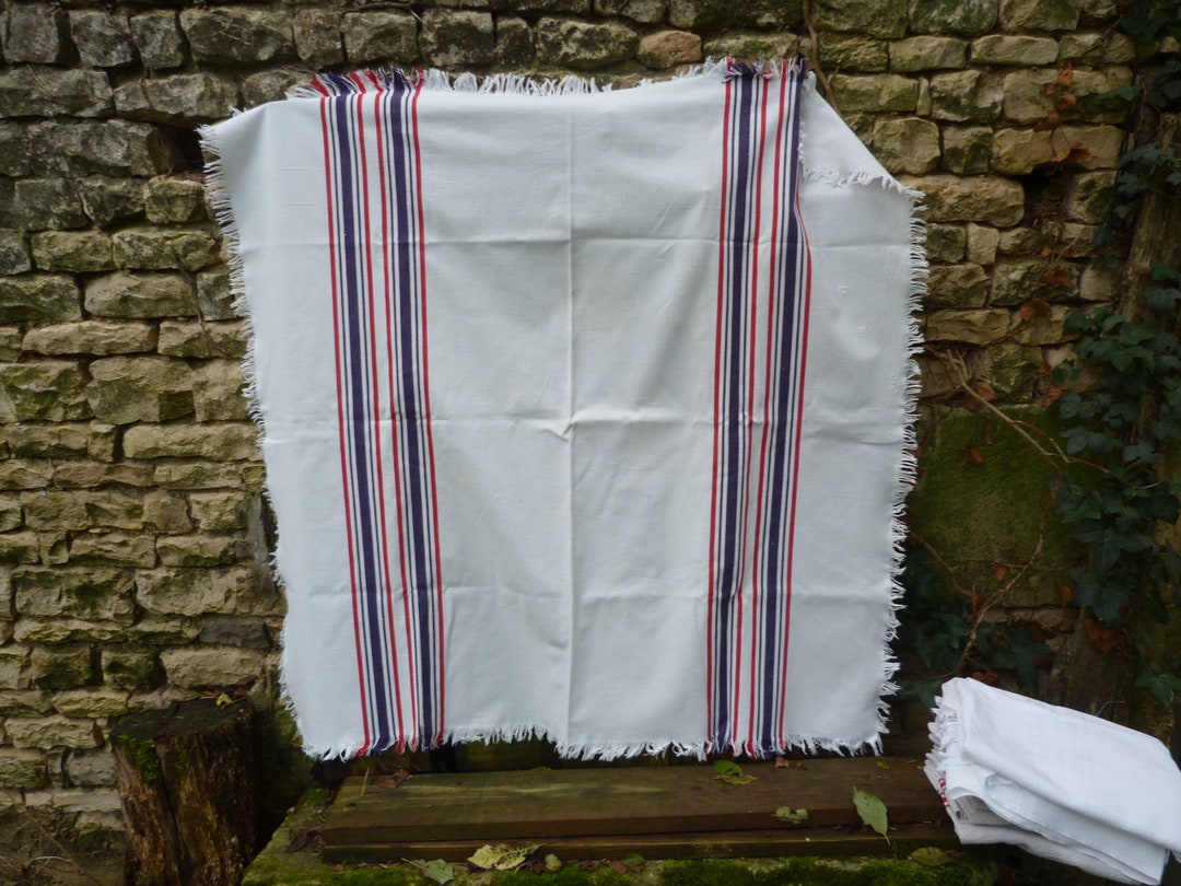 Vintage Basque French Handwoven Linen/cotton Fabric Blue/red Stripe ...