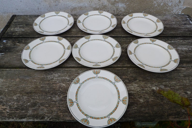 Vintage French 1900s ceramica Longwy Set of 7 dinner plates