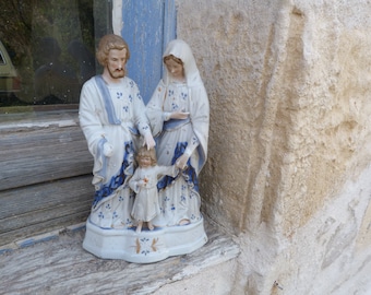 Vintage Antique 1890/1900 French porcelaine de Paris Vieux Paris statue Holy Family / Holy virgin /Joeph / Jesus child