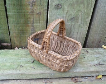 Vintage  old French hand woven  wicker basket  miniature  Lenght 6.5 inches