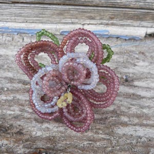 Vintage old French  glass beads flower /  beaded flower /French beadwork