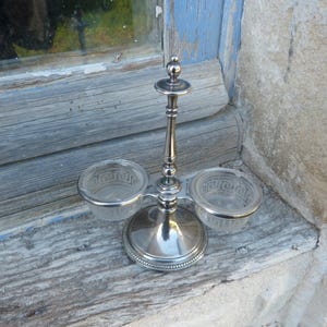 Vintage French 1900s Salt and pepper platted silver & glass / Condiments / Cruet set