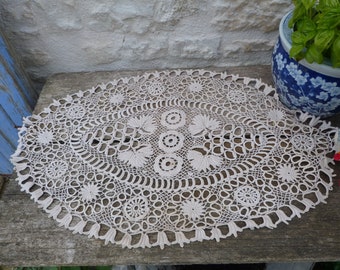 Antique  Irish crochet  handmade huge oval doily