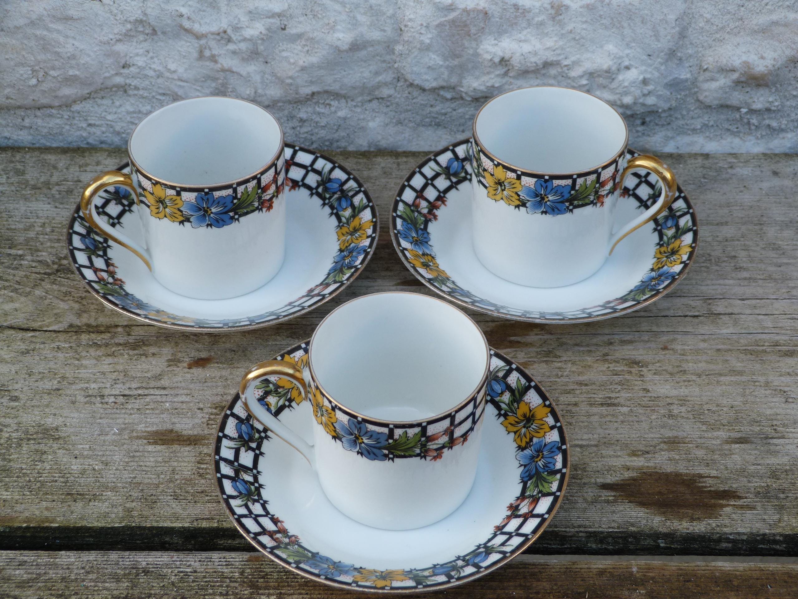 Vintage Old French Limoges Porcelain Cups and Saucer Set of 3 - Etsy