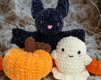 Halloween Set of 3 Crochet Patterns, Amigurumi Pumpkin, Bat Crochet Plushie, Ghost Crocheted, Halloween Crochet Toy, Fall Crochet Market