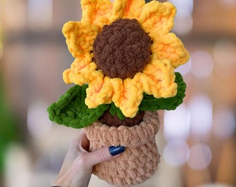 Patrón de girasol a crochet, Jardín de flores a crochet, Peluche a crochet, Flor a crochet, Patrón de planta en PDF, Mercado de crochet, Principiante de crochet