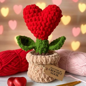 Valentine Heart Plant in the Pot Crochet Pattern, Crochet Flower Pattern, Crochet Plushie ,Spring Crochet, Pdf Plant Pattern, Crochet Market