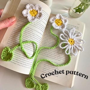 Segnalibro modello uncinetto, tutorial uncinetto, progetto uncinetto facile, fiore margherita uncinetto, download digitale PDF, fai da te uncinetto per principianti