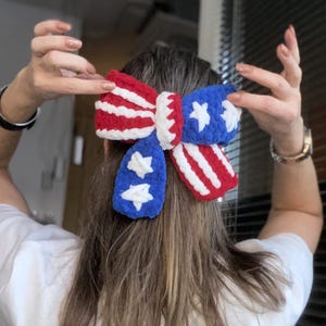 Crochet Bow Pattern | Patriotic Hair Bow Pattern | Red White Blue Crochet Tutorial | 4th of July Accessory