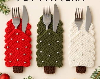 Porte-couverts de Noël au crochet, décoration de table pour le dîner de Noël, motif numérique PDF de Noël, décoration de Noël au crochet