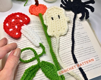 Bookmarks Set of Crochet Patterns, Crochet Tutorial, Book Lover Gift, Crochet Halloween Decor, Instant  Download,Mushroom Bookmark