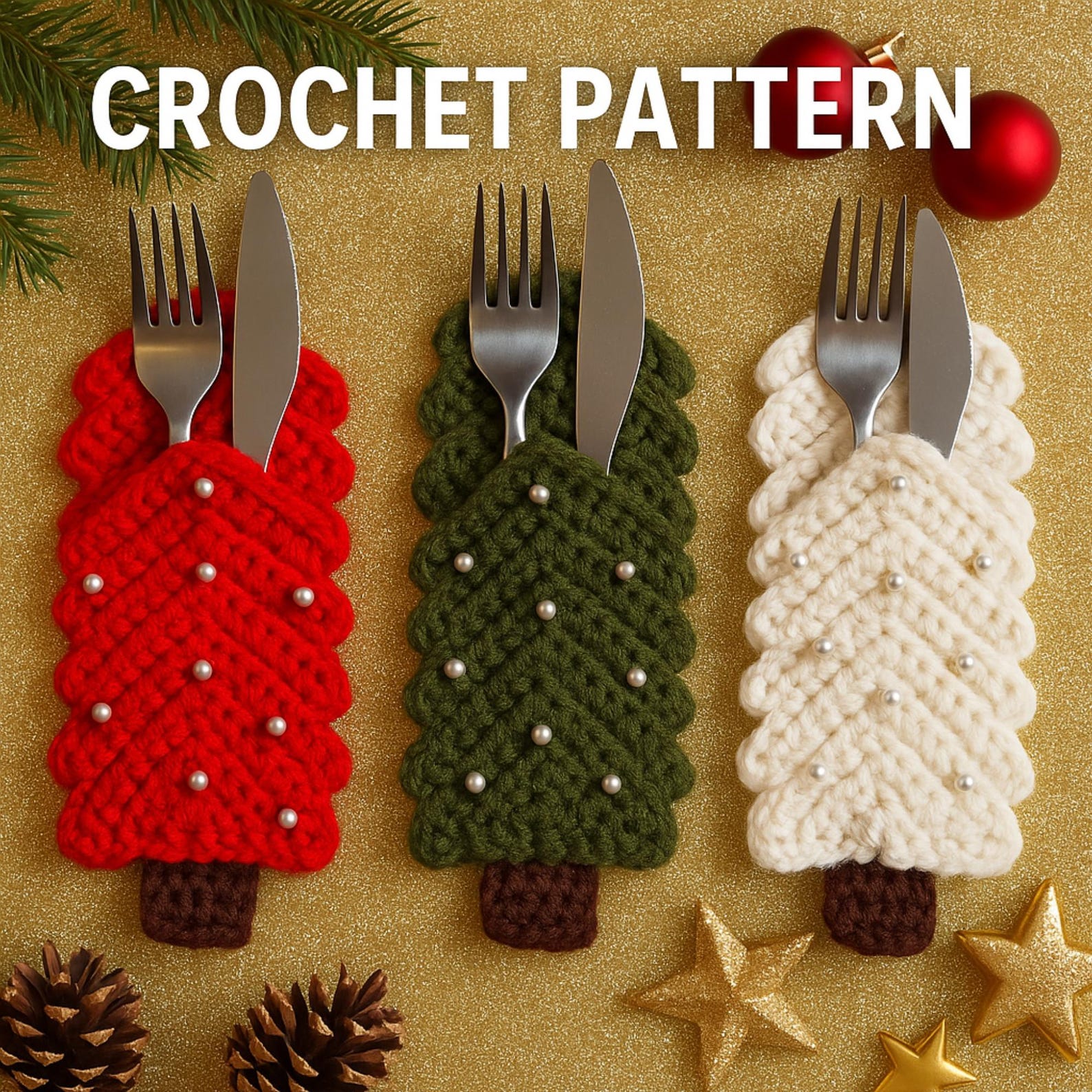 Christmas Cutlery Holder Crochet Pattern, Christmas Dinner Table — free download
