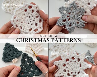 Christmas Tree Garland & Snowflake Bundle of 4 Crochet Patterns Christmas Home Decoration Crochet Idea Holiday Preparation Snowflakes Set