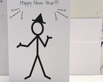 Funny New Year's Card: Sarcastic Stick Figure NYE Greeting