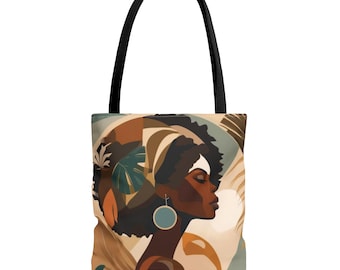 Afrocentric Black Woman Tote Bag, Bold Colors, Beach Shopping Bag