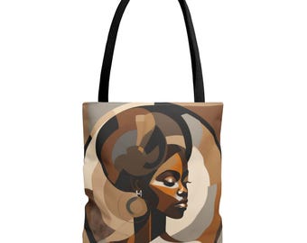 Afrocentric Tote Bag: Graphic African Woman All Over Print