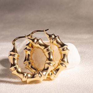 14K Gold - Hoop Bone Bamboo Earrings - Statement Earrings - Perfect Gift For Her - Handmade