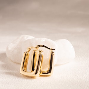 14K Gold - Hoop Square Shaped Earrings - Statement Earrings - Perfect Gift For Her - Handmade