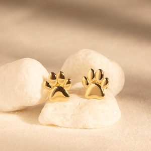 14K Gold - Stud Dog Paw Earrings - Statement Earrings - Perfect Gift For Her/Him - Handmade