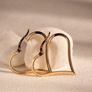 14K Gold - Hoop Earrings Heart Shaped - Statement Earrings - Perfect Gift For Her - Handmade