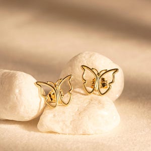 14K Gold - Stud Butterfly Earrings - Statement Earrings - Perfect Gift For Her - Handmade