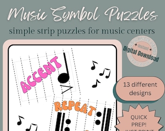 Quebra-cabeças de símbolos musicais para música elementar, quebra-cabeças de atividades de centros musicais, recurso de baixa preparação para professor de música geral para sub de música