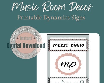 Cartazes de dinâmica para impressão para sala de aula de música elementar, decoração de sala de música geral para quadro de avisos, download digital