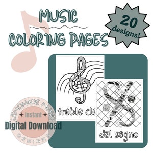 Muziekkleurplaten Notities, symbolen en dynamiekpagina&#39;s om in te kleuren voor muziekles of voor muzikanten en muziekliefhebbers