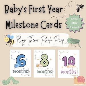 Accessoire photo de cartes d'étape importante de la première année de bébé, signes des mois de la photo nouveau-né imprimable en téléchargement numérique, bugs thème bébé garçon Photo accessoires