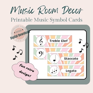 Symboles musicaux, décoration de salle de musique à imprimer, thème rétro, affiches de musique pour décoration de classe de musique à l'élémentaire