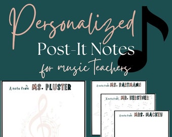 Personalized Post-It Notes Notepad for Music Teacher, Music Educator Personalized Gift Post It Note pad, Customized Sticky Notes for Teacher