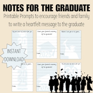 Invitations imprimables pour la cérémonie de remise des diplômes pour un message au diplômé | Notes pour la promotion 2025 Cartes souvenir pour diplômés | Fournitures de fête de remise des diplômes
