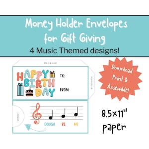 Enveloppe cadeau en argent | Porte-monnaie d'anniversaire | Enveloppe amusante pour offrir de l'argent à un musicien | Enveloppe cadeau imprimable en téléchargement numérique