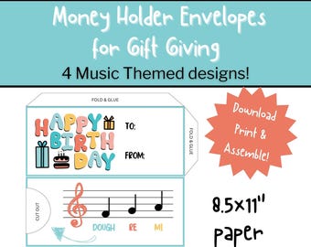 Envelope de presente de dinheiro | Porta-dinheiro de aniversário | Envelope engraçado para dinheiro de presente para músico | Download digital Envelope de dinheiro de presente para impressão
