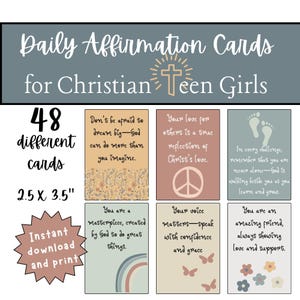 Christliche Affirmationskarten für Teenager Mädchen | Positive Affirmationen Tween Geschenk | Druckbares Self Care Card Deck | Tägliche Motivationskarten
